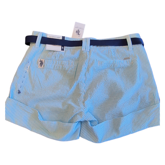 US Polo Assn Women's Shorts Size 6 Blue White Striped Seersucker Belted Cuffed - Picture 6 of 16